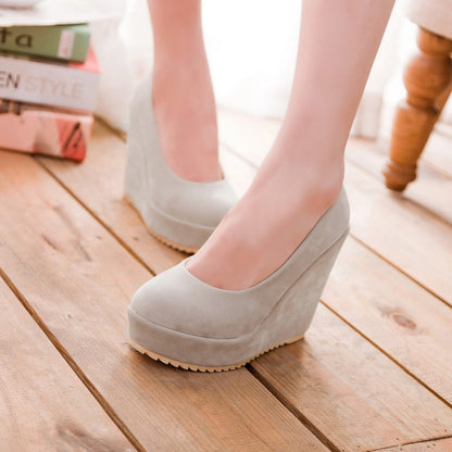 Ladies Suede Platform Wedges Heels Pumps