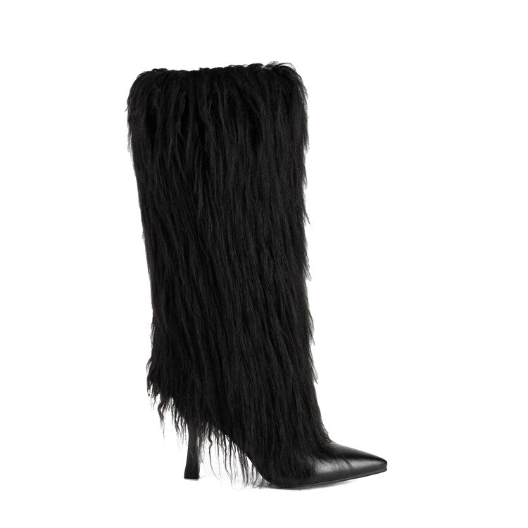 Women's Tassel Pointed Toe Hoof Heel Mid Calf Boots