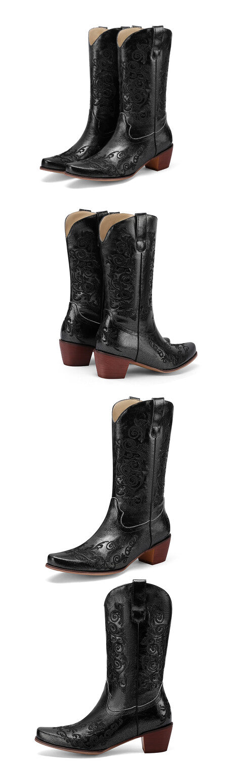 Women's Embroider Block Heel Western Boots