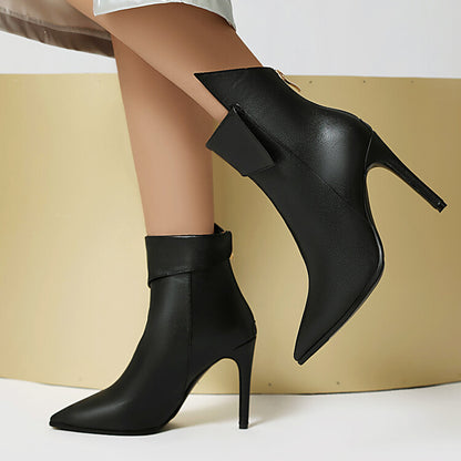 Women's Glossy Pointed Toe Thin Heel Ankle Boots