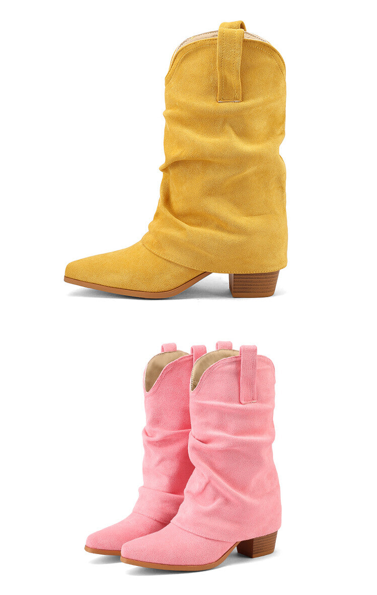 Women's Pleated Pointed Toe Western Boots