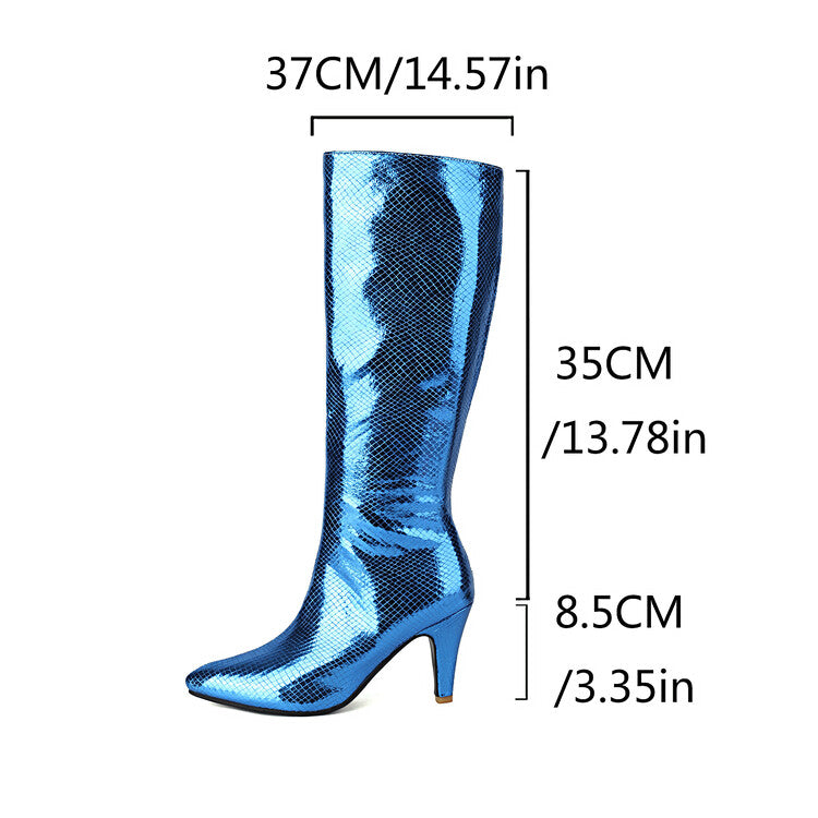 Women's Bling Pointed Toe Spike Heel Knee High Boots