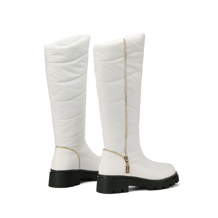 Women's Plush Down Waterproof Flat Platform Mid Calf Snow Boots