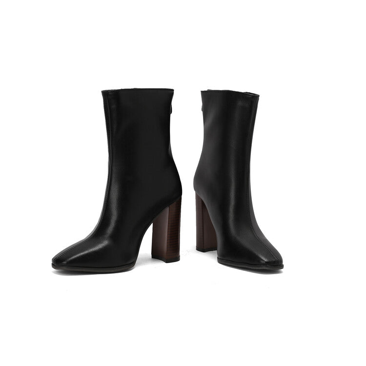 Women's Rivets Pointed Toe Block Heel Short Boots