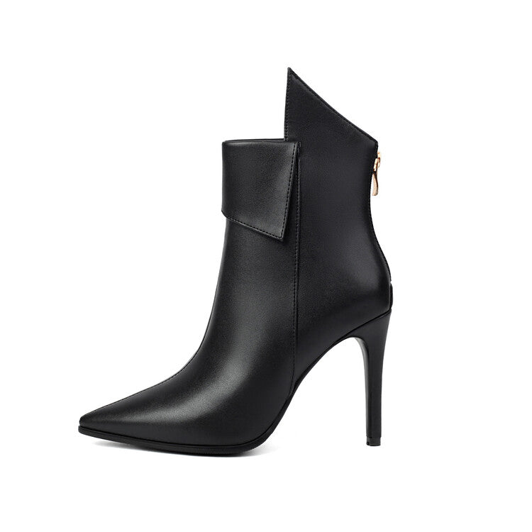 Women's Glossy Pointed Toe Thin Heel Ankle Boots