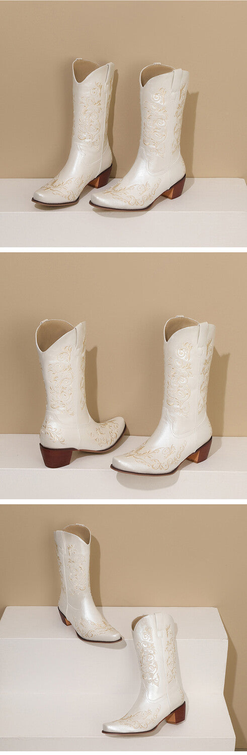 Women's Embroider Block Heel Western Boots