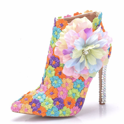 Women Rhinestone Stiletto Heel Pointed Toe Short Boots