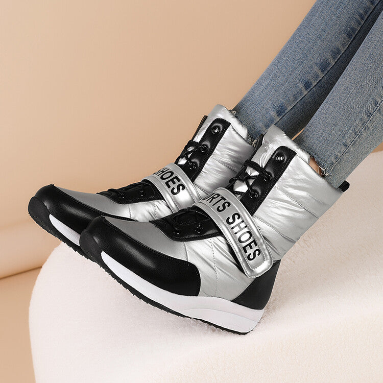 Women's Patchwork Plush Platform Wedges Down Waterproof Snow Boots