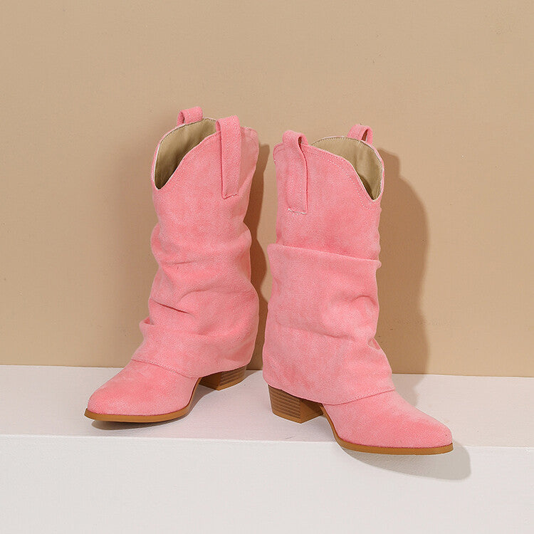 Women's Pleated Pointed Toe Western Boots