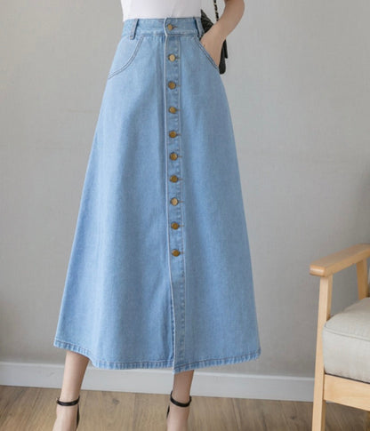 Denim Washable Blue High Waist Elegant Denim Women Skirts