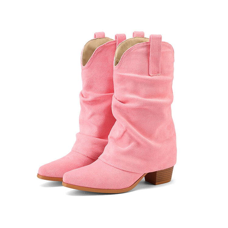Women's Pleated Pointed Toe Western Boots