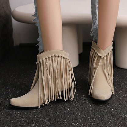 Women's Tassel Pointed Toe Block Heel Short Boots