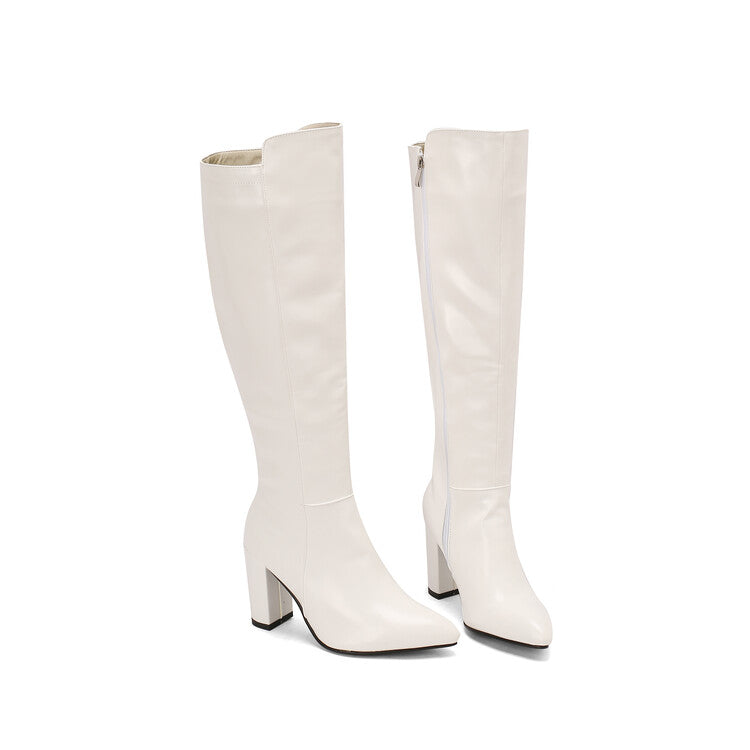 Women's Pointed Toe Block Heel Knee High Boots