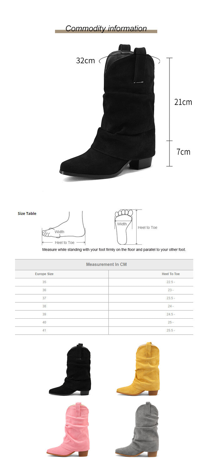Women's Pleated Pointed Toe Western Boots