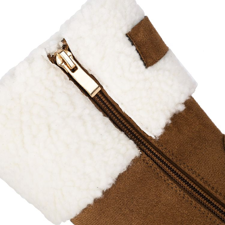 Women's Patchwork Plush Flat Mid Calf Snow Boots