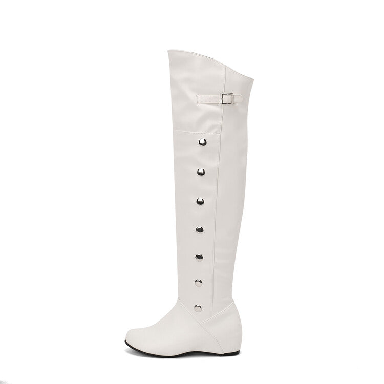 Women's Rivets Round Toe Increased Internal Over the Knee Boots
