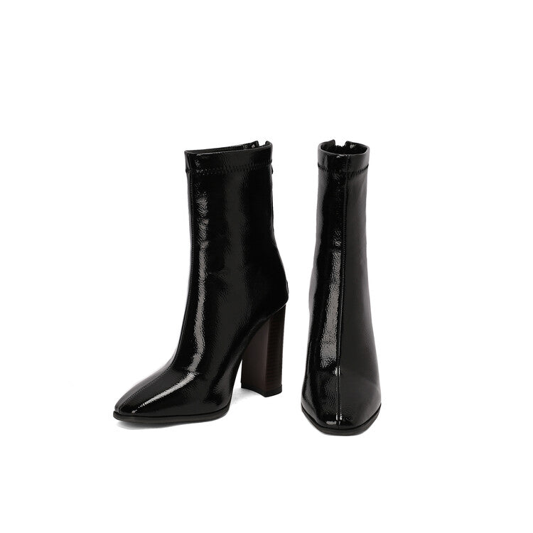Women's Leopord Pattern Pointed Toe Square Heel Short Boots