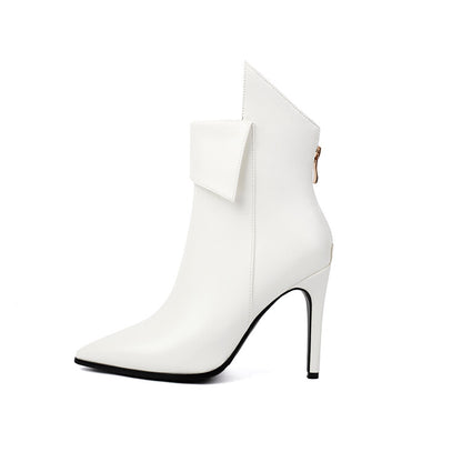 Women's Glossy Pointed Toe Thin Heel Ankle Boots