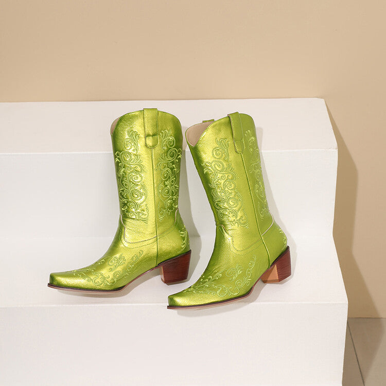 Women's Embroider Block Heel Western Boots