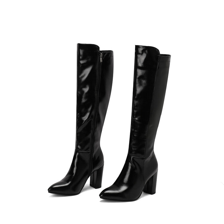 Women's Pointed Toe Block Heel Knee High Boots