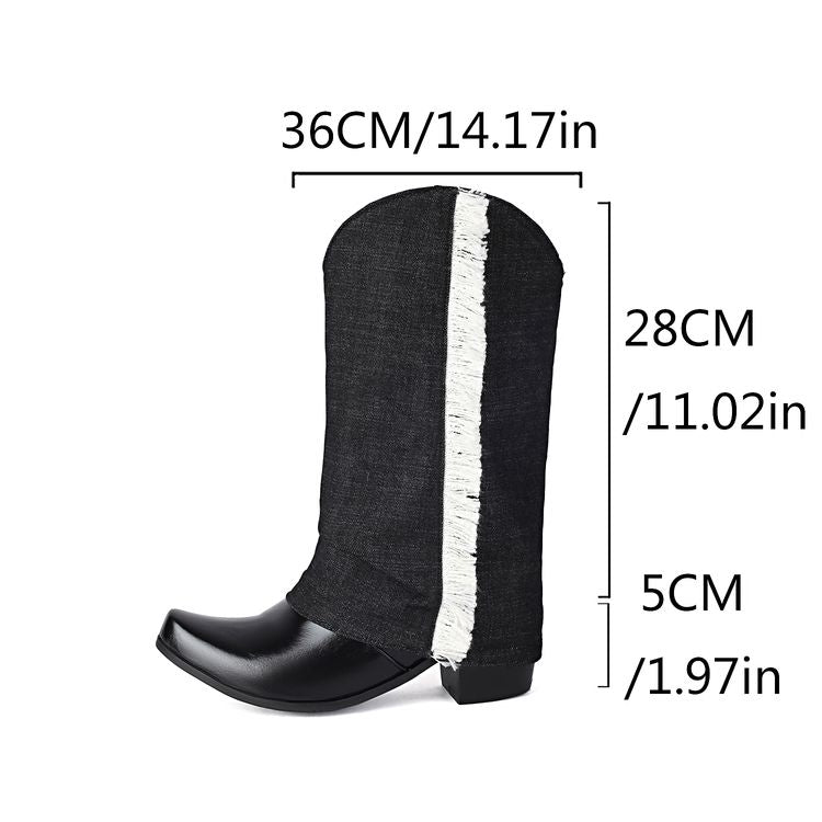 Women's  Patchwork Tassel Pointed Toe Square Heel  Western Boots