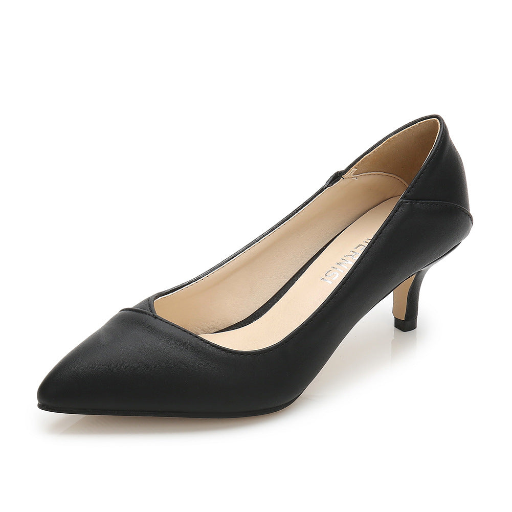 Ladies Pointed Toe Shallow Kitten Heel Pumps