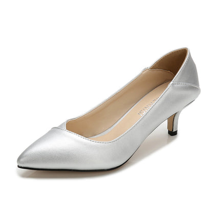 Ladies Pointed Toe Shallow Kitten Heel Pumps