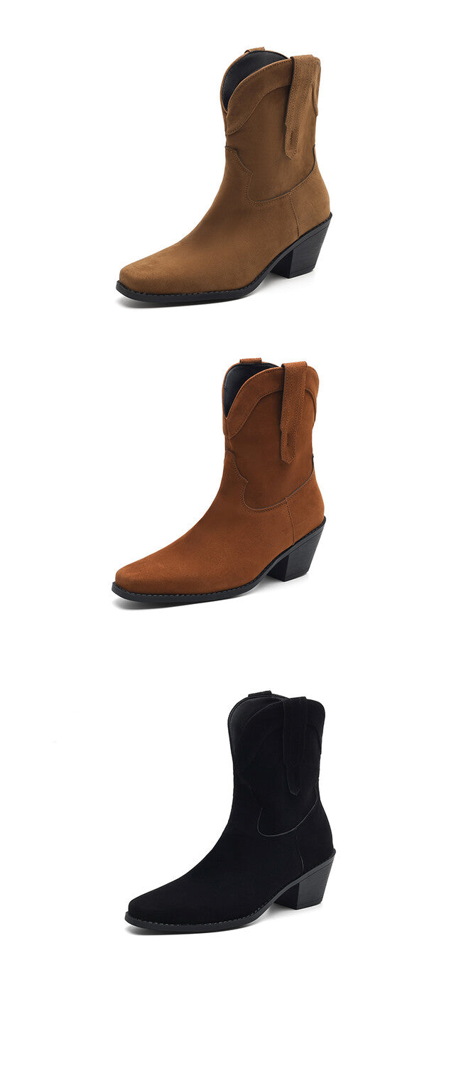 Women's Square Toe Block Heel Mid Calf Western Boots