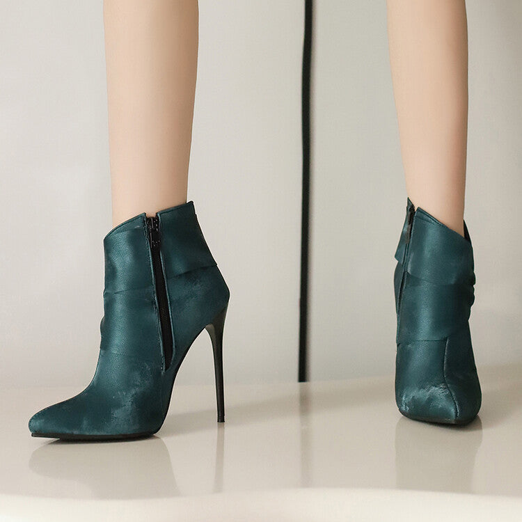 Women's Pleated Pointed Toe Thin Heel Ankle Boots