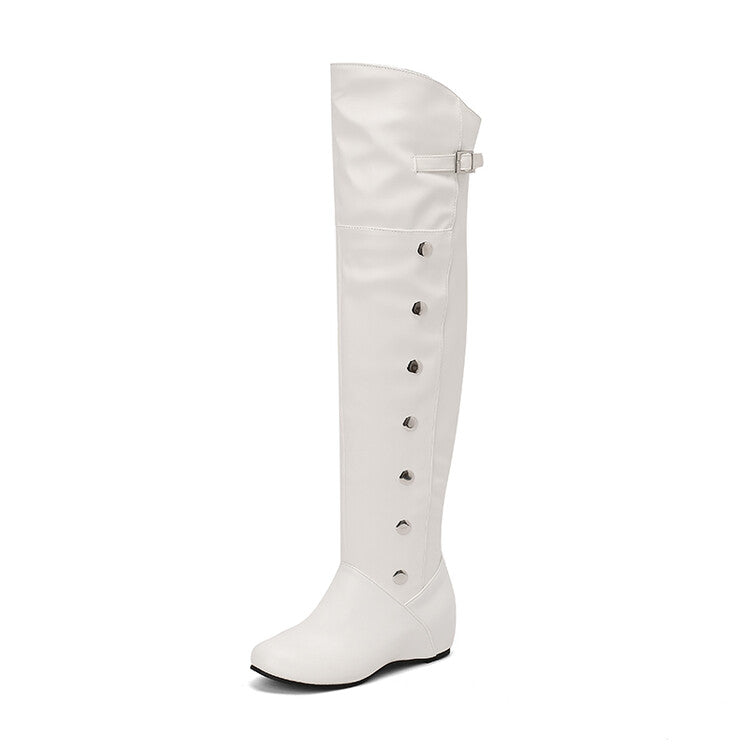 Women's Rivets Round Toe Increased Internal Over the Knee Boots