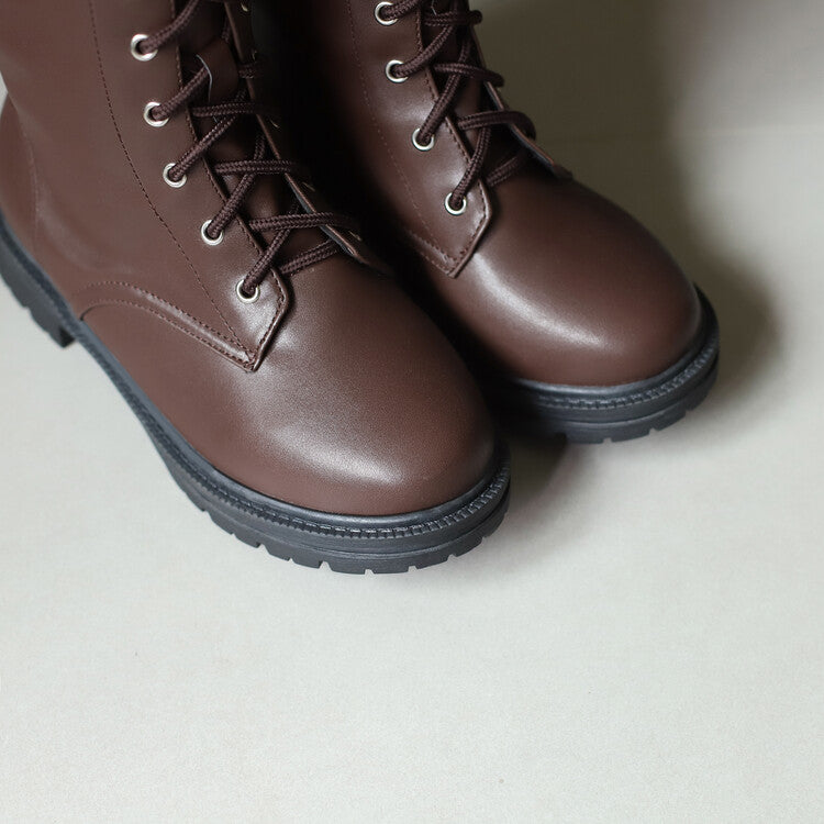 Women's Lace-Up Round Toe Flat Platform Knee High Boots
