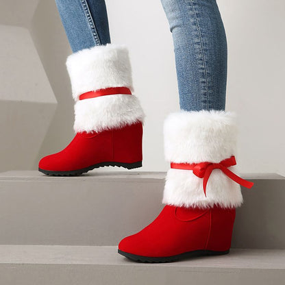 Women's Patchwork Bows Wedge Heel Short Boots