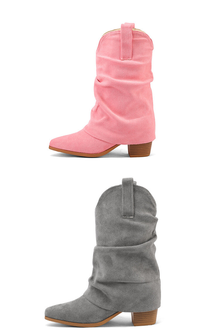 Women's Pleated Pointed Toe Western Boots
