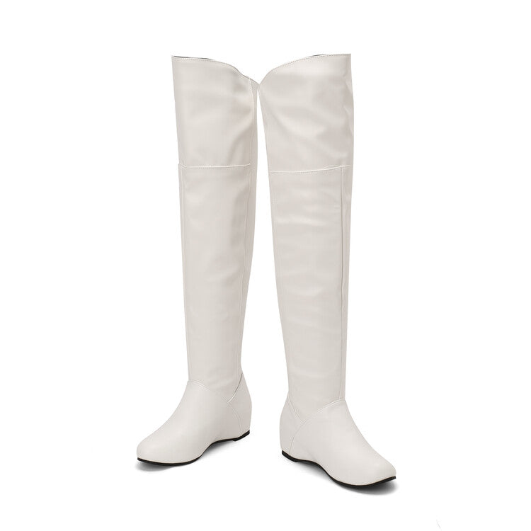 Women's Rivets Round Toe Increased Internal Over the Knee Boots