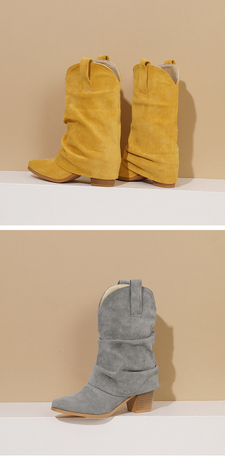 Women's Pleated Pointed Toe Western Boots