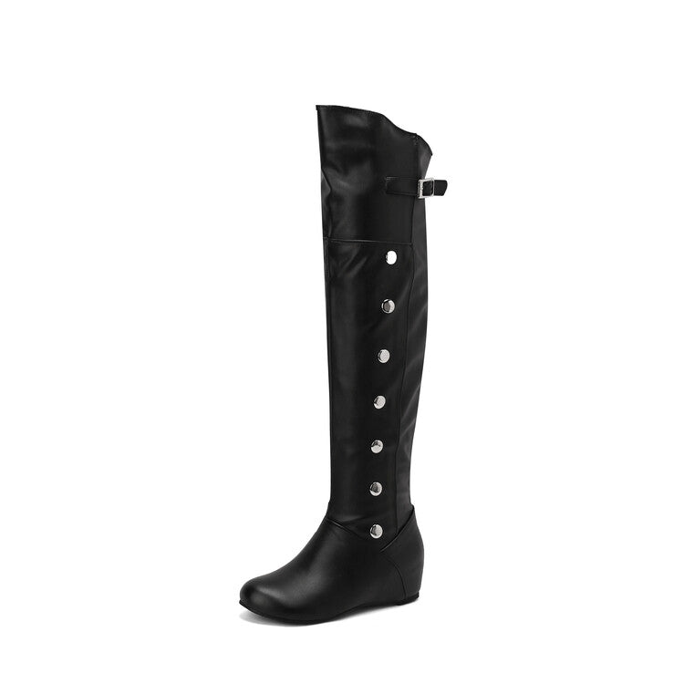 Women's Rivets Round Toe Increased Internal Over the Knee Boots