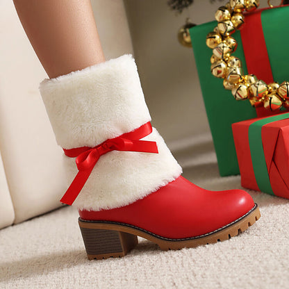 Women's Patchwork Bowtie Low Heel Short Boots