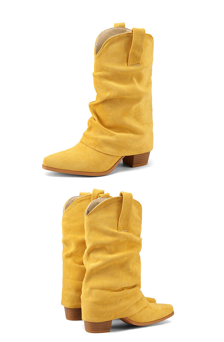 Women's Pleated Pointed Toe Western Boots