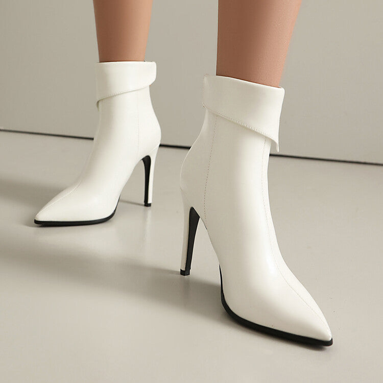 Women's Glossy Pointed Toe Thin Heel Ankle Boots