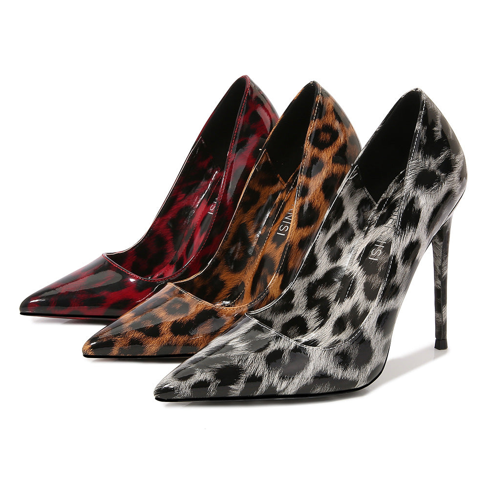 Ladies Leopard Print Pointed Toe Shallow Stiletto Heel Pumps