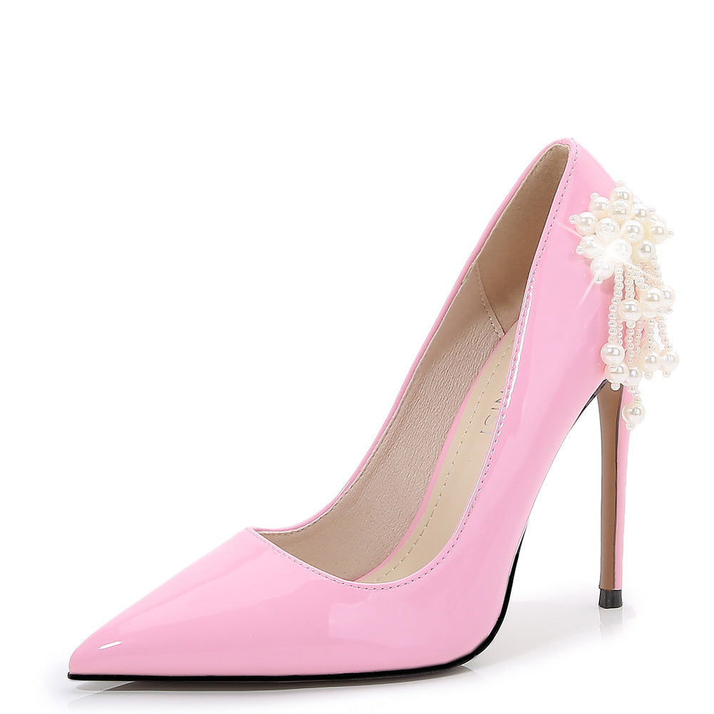 Ladies Pointed Toe Shallow Pearls Stiletto Heel Pumps