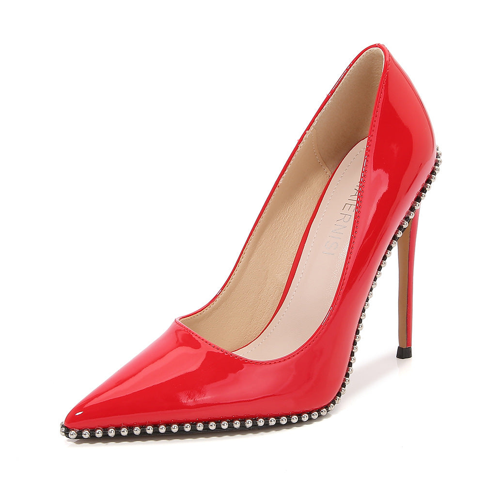 Ladies Pointed Toe Rhinestone Rivets Shallow Stiletto Heel Pumps