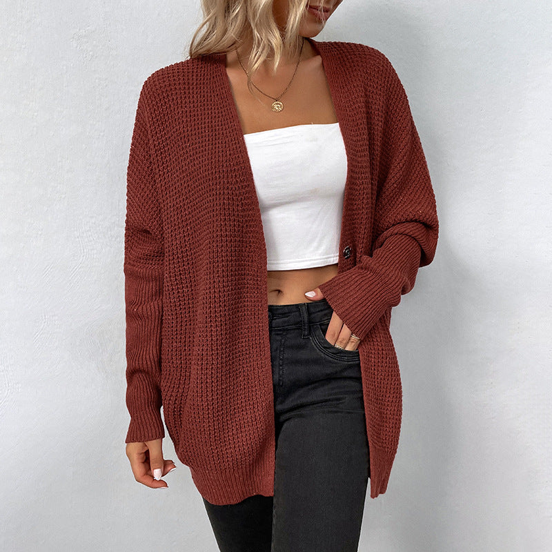 Cardigans Kniting Plain Bat Sleeves Button for Women