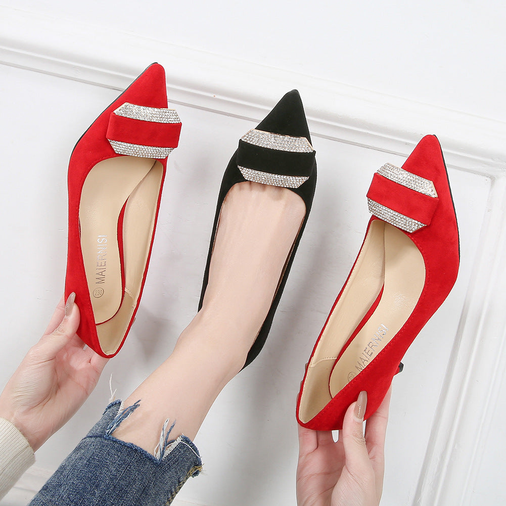 Ladies Rhinestone Pointed Toe Shallow Stiletto Heel Pumps