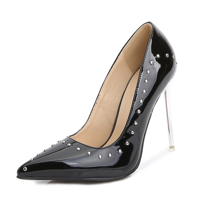 Ladies Pointed Toe Rivets Shallow Crystal Stiletto Heel Pumps