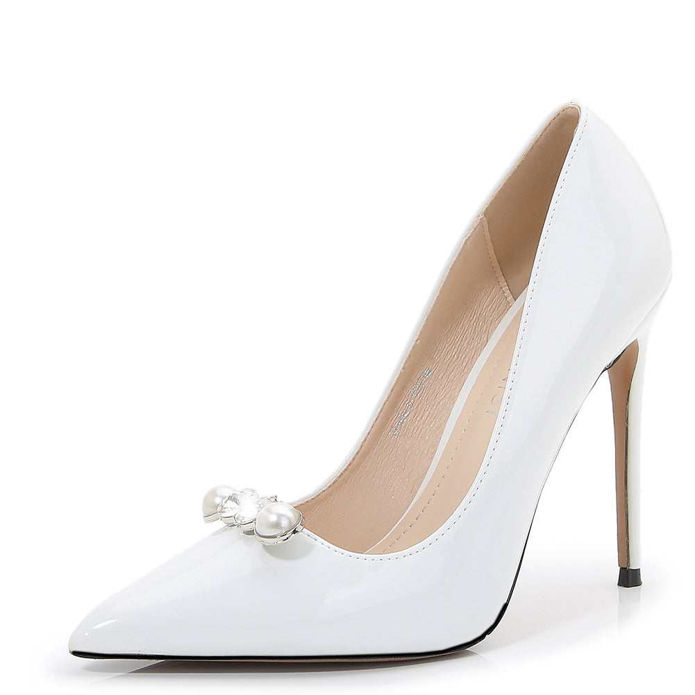 Ladies Pointed Toe Pearls Shallow Stiletto Heel Pumps