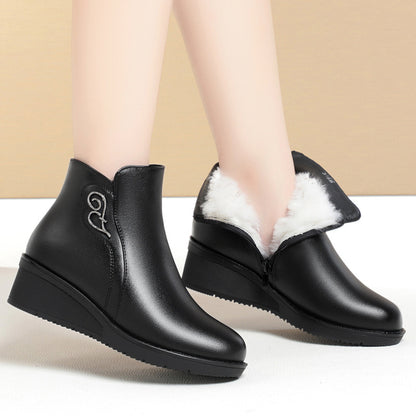 Ankle Boots Warm Wool Fluff Wedge Heel Retro Booties for Women