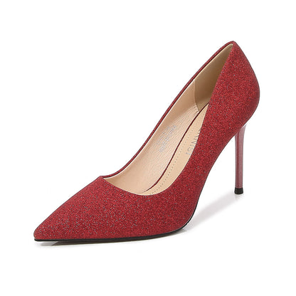 Ladies Sequins Pointed Toe Shallow Stiletto Heel Pumps