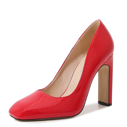 Ladies Square Toe Shallow Chunky Heel Pumps Pumps