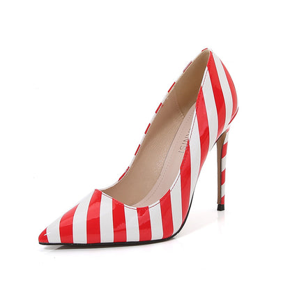 Ladies Stripes Pointed Toe Shallow Stiletto Heel Pumps